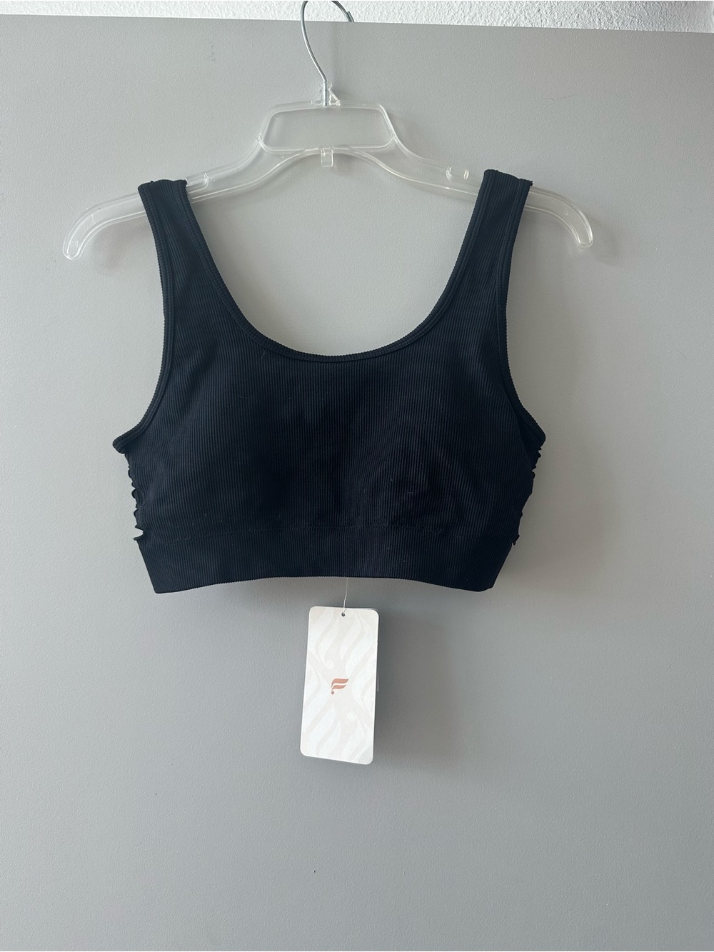 Fabletics Black Ribbed Scoop Neck Sports Bra